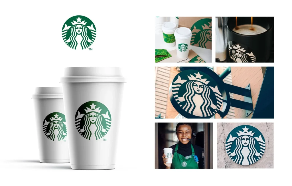 A collage featuring Starbucks branded coffee cups, a shop sign, a barista holding a cup, coffee being poured, and the Starbucks logo&mdash;perfect for fans who love sharing their coffee moments. Follow Back if you&rsquo;re a true Starbucks enthusiast!.
