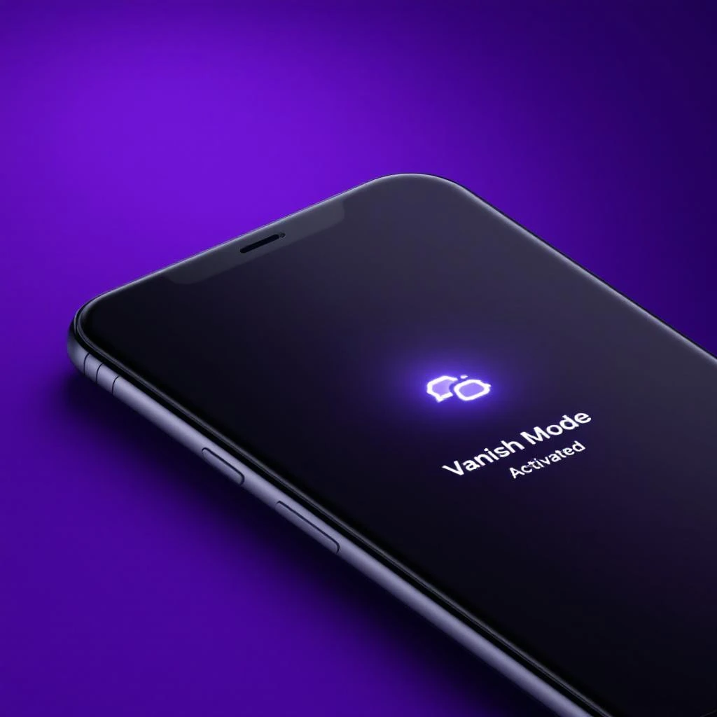 A smartphone screen displays "Vanish Mode Activated" with a cloud icon, against a purple background&mdash;perfect for when someone doesn't follow you back on Instagram.
